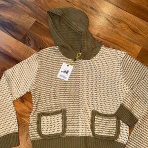 Finding Foxtale Kids‎ Hoodie Sweater Pocket Knit Ivory Green Size 8 NWT ruffle